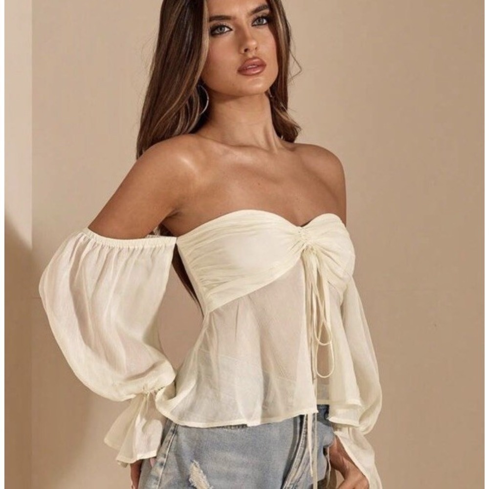 shein Ivory Cream off shoulder cinched crop top Size 4